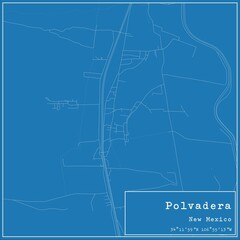Blueprint US city map of Polvadera, New Mexico.