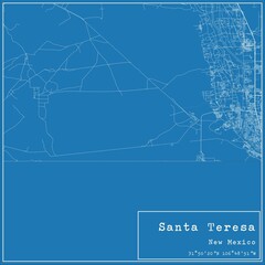 Blueprint US city map of Santa Teresa, New Mexico.
