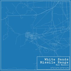 Blueprint US city map of White Sands Missile Range, New Mexico.