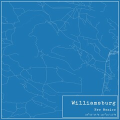 Blueprint US city map of Williamsburg, New Mexico.