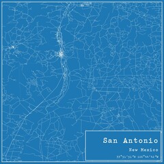 Blueprint US city map of San Antonio, New Mexico.