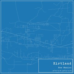 Blueprint US city map of Kirtland, New Mexico.