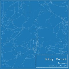 Blueprint US city map of Many Farms, Arizona.