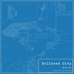 Blueprint US city map of Bullhead City, Arizona.