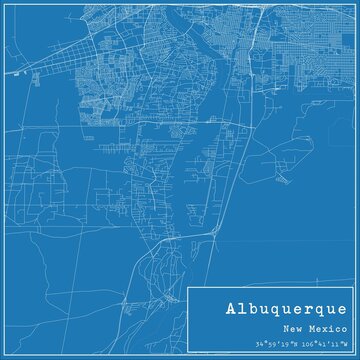 Blueprint US city map of Albuquerque, New Mexico.