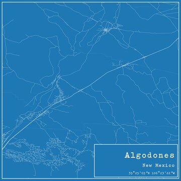 Blueprint US city map of Algodones, New Mexico.