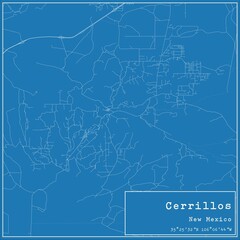 Blueprint US city map of Cerrillos, New Mexico.