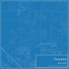 Blueprint US city map of Tucson, Arizona.
