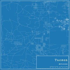 Blueprint US city map of Tucson, Arizona.