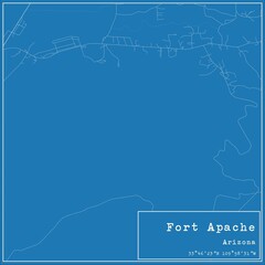 Blueprint US city map of Fort Apache, Arizona.
