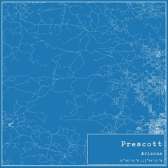 Blueprint US city map of Prescott, Arizona.