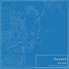 Obraz premium Blueprint US city map of Tucson, Arizona.