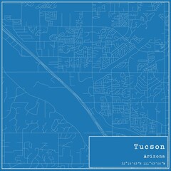 Blueprint US city map of Tucson, Arizona.