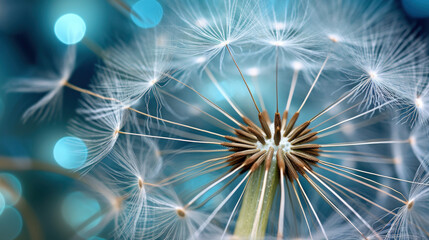 Obraz premium Floating Wishes: A Symphony of Dandelion Seeds. Generative AI