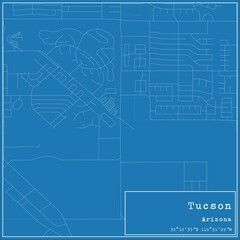 Blueprint US city map of Tucson, Arizona.
