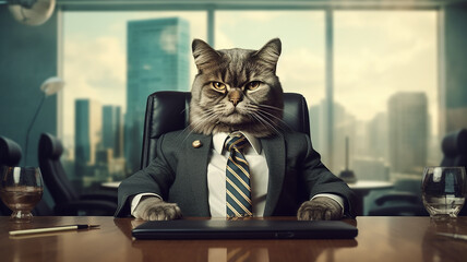 a businessman cat in a suit and tie. generative Ai