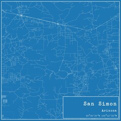 Fototapeta premium Blueprint US city map of San Simon, Arizona.