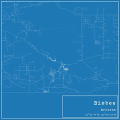 Blueprint US city map of Bisbee, Arizona.