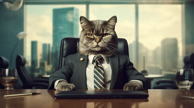 a businessman cat in a suit and tie. generative Ai