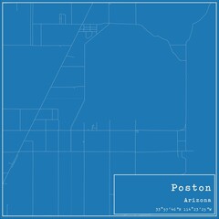 Blueprint US city map of Poston, Arizona.