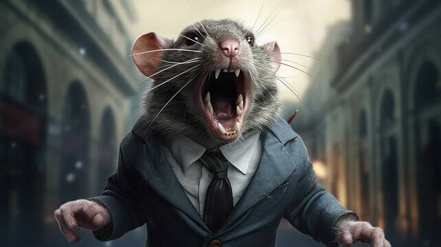 rat banker bad politician caricature, greed anger business concept. generative ai