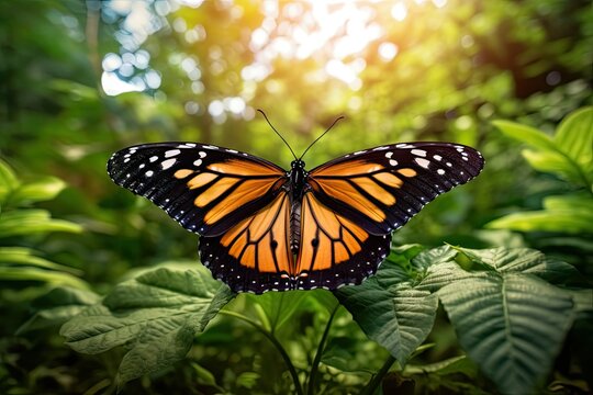 Monarch Butterfly Detail with Green Background - AI Generated