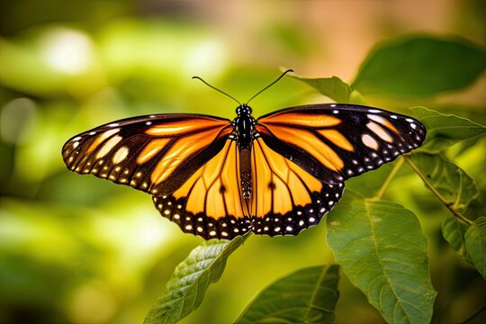Monarch Butterfly Detail with Green Background - AI Generated
