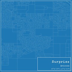 Fototapeta premium Blueprint US city map of Surprise, Arizona.
