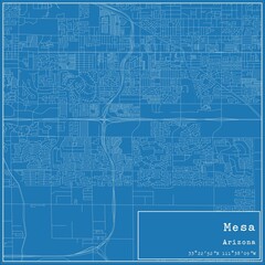 Blueprint US city map of Mesa, Arizona.