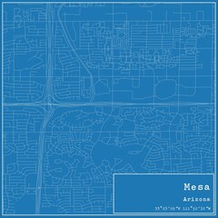 Blueprint US city map of Mesa, Arizona.