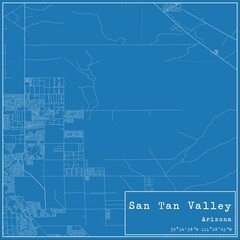 Blueprint US city map of San Tan Valley, Arizona.