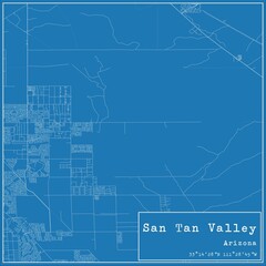 Blueprint US city map of San Tan Valley, Arizona.