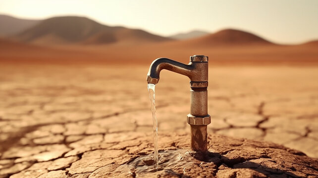 a lonely water tap in the desert. Generative AI