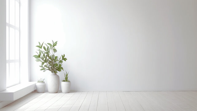 empty new white room scandinavian style apartment. Generative AI