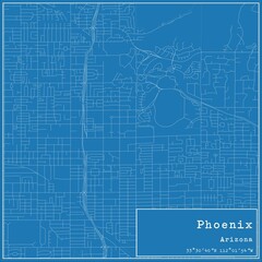 Blueprint US city map of Phoenix, Arizona.