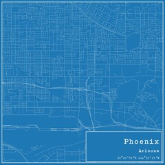 Blueprint US city map of Phoenix, Arizona.