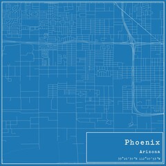 Blueprint US city map of Phoenix, Arizona.