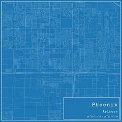 Blueprint US city map of Phoenix, Arizona.
