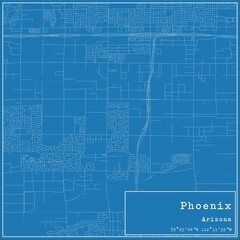 Blueprint US city map of Phoenix, Arizona.