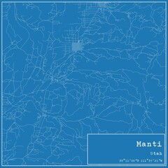 Blueprint US city map of Manti, Utah.