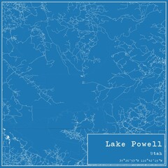 Blueprint US city map of Lake Powell, Utah.