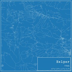 Blueprint US city map of Helper, Utah.