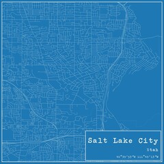 Blueprint US city map of Salt Lake City, Utah.