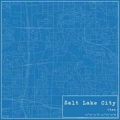 Blueprint US city map of Salt Lake City, Utah.