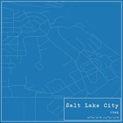 Blueprint US city map of Salt Lake City, Utah.