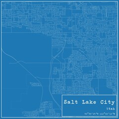 Blueprint US city map of Salt Lake City, Utah.