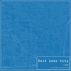 Blueprint US city map of Salt Lake City, Utah.