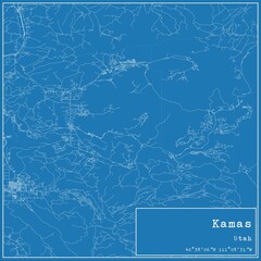 Blueprint US city map of Kamas, Utah.