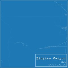 Blueprint US city map of Bingham Canyon, Utah.