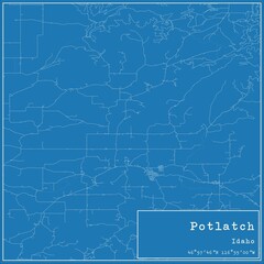 Blueprint US city map of Potlatch, Idaho.